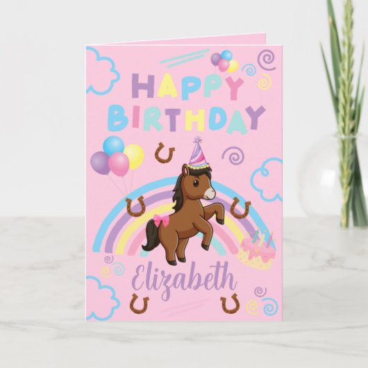 Horse Birthday Card in Pink Kaart (Voorkant)