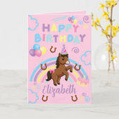 Horse Birthday Card in Pink Kaart (Gele Bloem)
