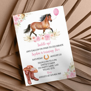 Horse Birthday Invitation Cowgirl Kaart