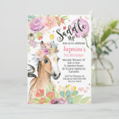 Horse Birthday Invitation Floral Pony Invite Kaart (Staand voorkant)