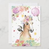 Horse Birthday Invitation Floral Pony Invite Kaart (Achterkant)