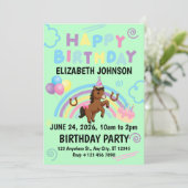 Horse Birthday Invitation in Green Kaart (Staand voorkant)