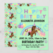 Horse Birthday Invitation in Green Kaart (Voorkant / Achterkant)