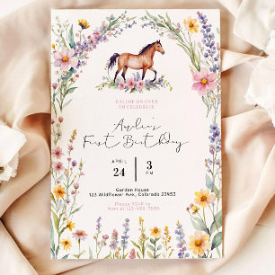 Horse Birthday Invitation Sjabloon, bewerkbare gal Kaart