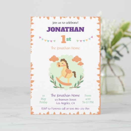 Horse Birthday Invitation template animale invite Kaart (Staand voorkant)