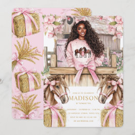 Horse Birthday Invitation with Black Girl Kaart