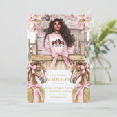 Horse Birthday Invitation with Black Girl Kaart (Staand voorkant)