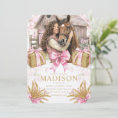 Horse Birthday Invitation with brunette Girl Kaart (Staand voorkant)
