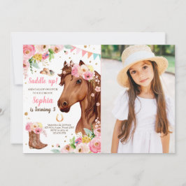 Horse Birthday Invite Girl Cowgirl Pink Floral Kaart