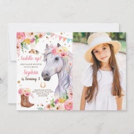 Horse Birthday Invite Girl Cowgirl Pink Floral Kaart