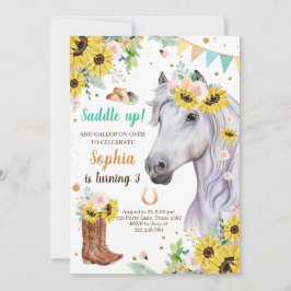 Horse Birthday Invite Girl Cowgirl Sunflower Blue Kaart