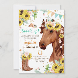 Horse Birthday Invite Girl Cowgirl Sunflower Pony Kaart