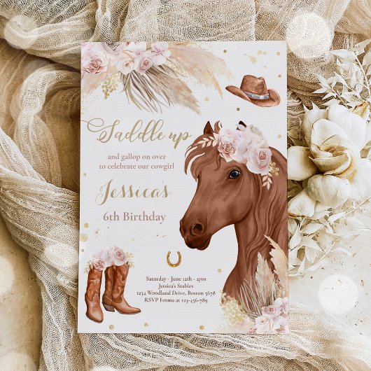 Horse Birthday Party Bohemian Cowgirl Inv Kaart