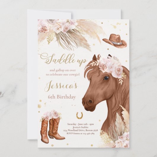 Horse Birthday Party Bohemian Cowgirl Inv Kaart (Voorkant)