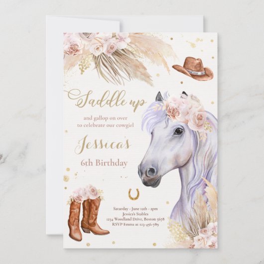 Horse Birthday Party Bohemian Cowgirl Kaart (Voorkant)