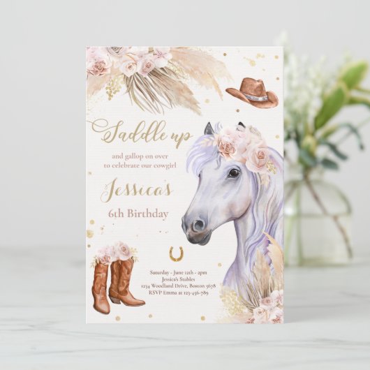 Horse Birthday Party Bohemian Cowgirl Kaart (Staand voorkant)