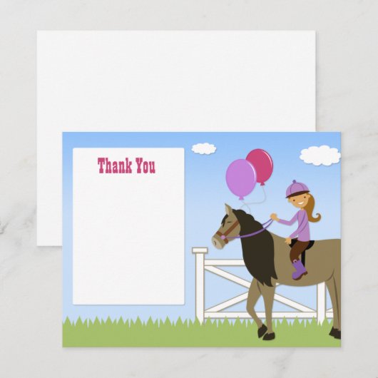 Horse Birthday Party Dank je kaart (Voorkant / Achterkant)