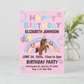Horse Birthday Party Invitation Pink Kaart (Staand voorkant)
