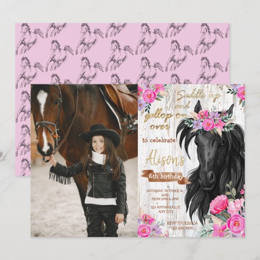 Horse Birthday Party rustic Cowgirl Birthday Kaart (Voorkant / Achterkant)