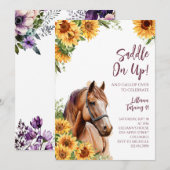 Horse Birthday Party Uitnodiging Zonnebloemen (Voorkant / Achterkant)
