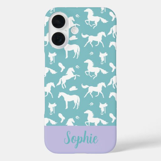 Horse Blauwgroen Pattern Rider Aangepaste naam Case-Mate iPhone Case (Achterkant)