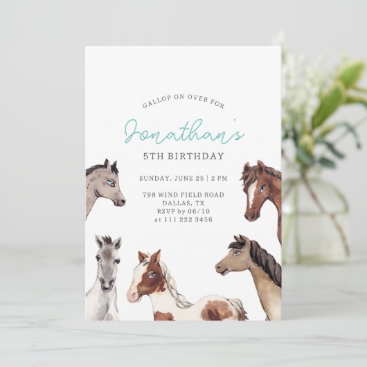 Horse Boho Cowboy Verjaardag Uitnodiging (Staand voorkant)