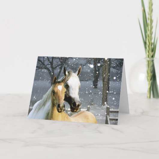 Horse Buddies In The Snow Greeting Card Kaart (Voorkant)