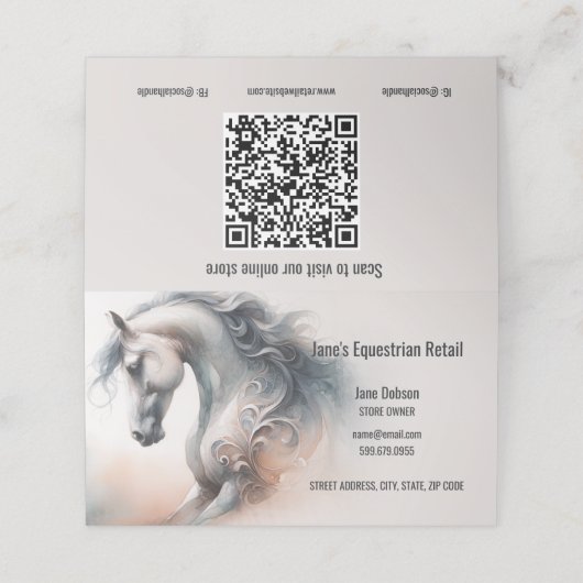 Horse Business QR Code Gevouwen Loyaliteit Kaarten Klantenkaartje (Buitenkant ongevouwen)