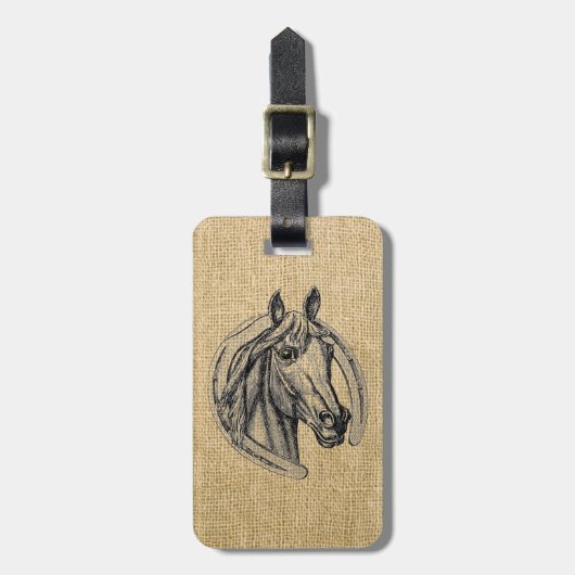 Horse Cameo op Burlap Bagagelabel (Voorkant verticaal)