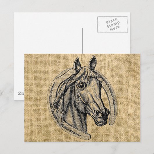 Horse Cameo op Burlap Briefkaart (Voorkant / Achterkant)
