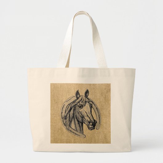 Horse Cameo op Burlap Grote Tote Bag (Voorkant)