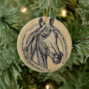 Horse Cameo op Burlap Keramisch Ornament