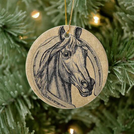 Horse Cameo op Burlap Keramisch Ornament (Boom)