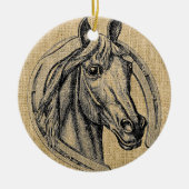Horse Cameo op Burlap Keramisch Ornament (Voorkant)