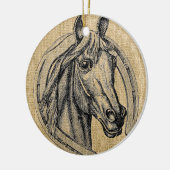 Horse Cameo op Burlap Keramisch Ornament (Links)