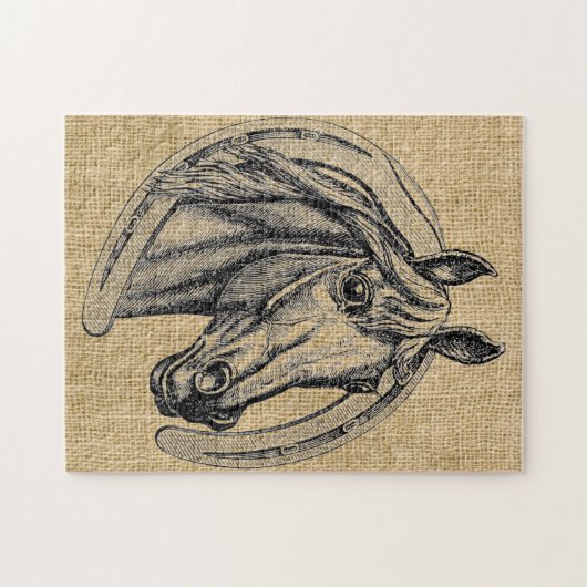 Horse Cameo op Burlap Legpuzzel (Horizontaal)