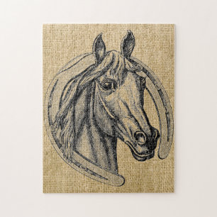 Horse Cameo op Burlap Legpuzzel