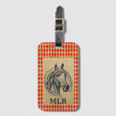 Horse Cameo op Burlap Monogram Bagagelabel (Voorkant (verticaal))