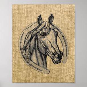 Horse Cameo op Burlap Poster