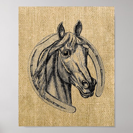  Horse Cameo op Burlap Poster (Voorkant)