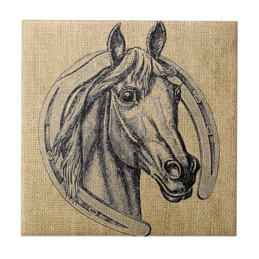 Horse Cameo op Burlap Tegeltje (Voorkant)