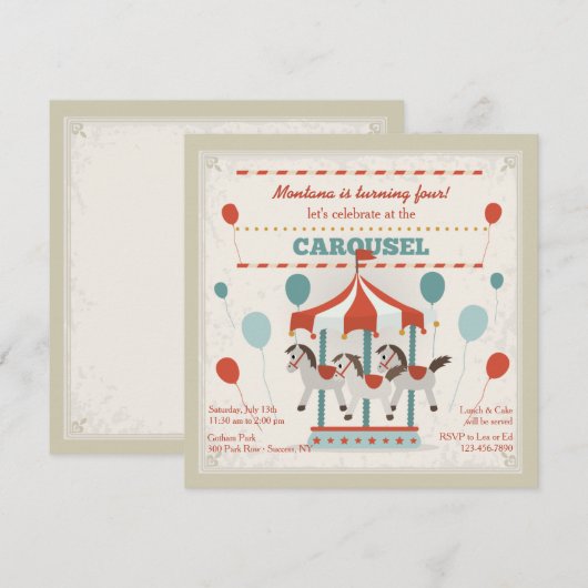 Horse Carousel Invitation Kaart (Voorkant / Achterkant)