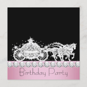 Horse Carriage Pink Princess Birthday Party Kaart