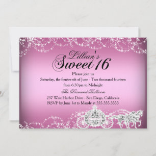 Horse & Carriage Princess Theme Sweet 16 Invite Kaart