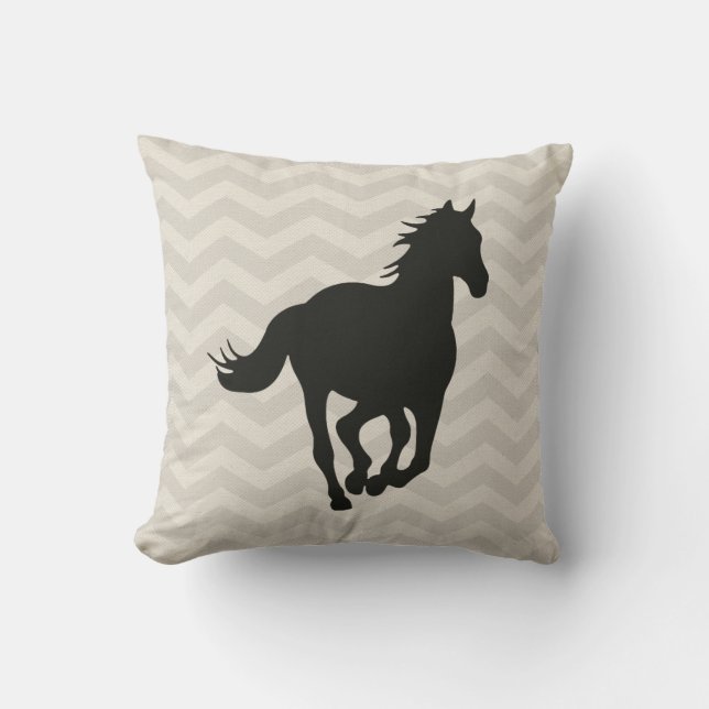 Horse Chevron Pattern Black Grey Cream Kussen (Voorkant)