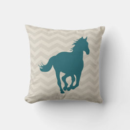 Horse Chevron Pattern Blauwgroen Groene Grijze Cre Kussen
