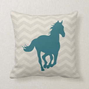 Horse Chevron Pattern Blauwgroen Groene Grijze Cre Kussen