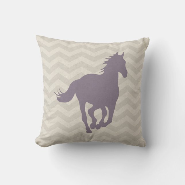 Horse Chevron Pattern Lavender Gray Cream Kussen (Voorkant)