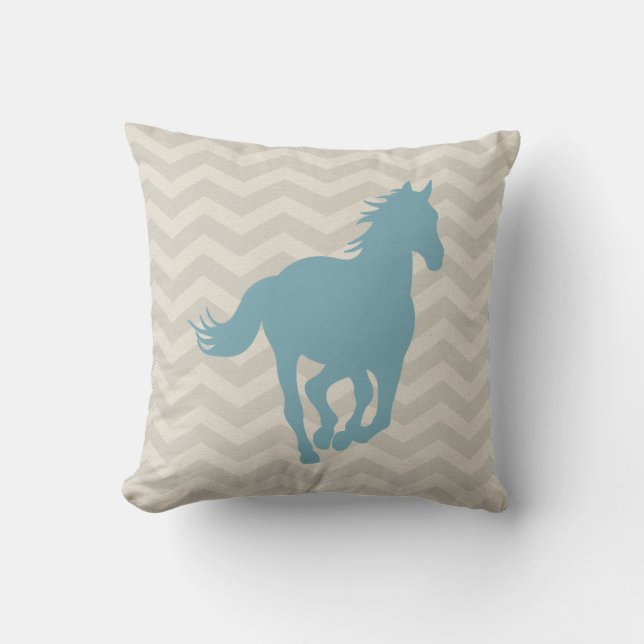 Horse Chevron Pattern Light Blue Grey Cream Kussen (Voorkant)