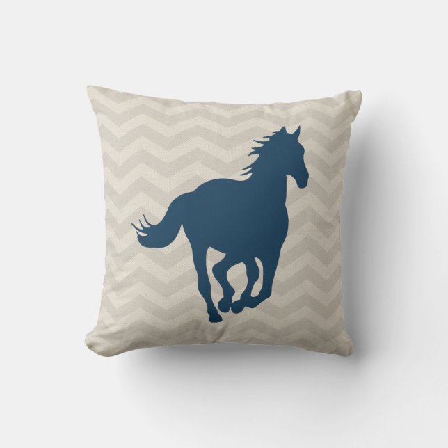 Horse Chevron Pattern Navy Blue Grey Cream Kussen (Voorkant)